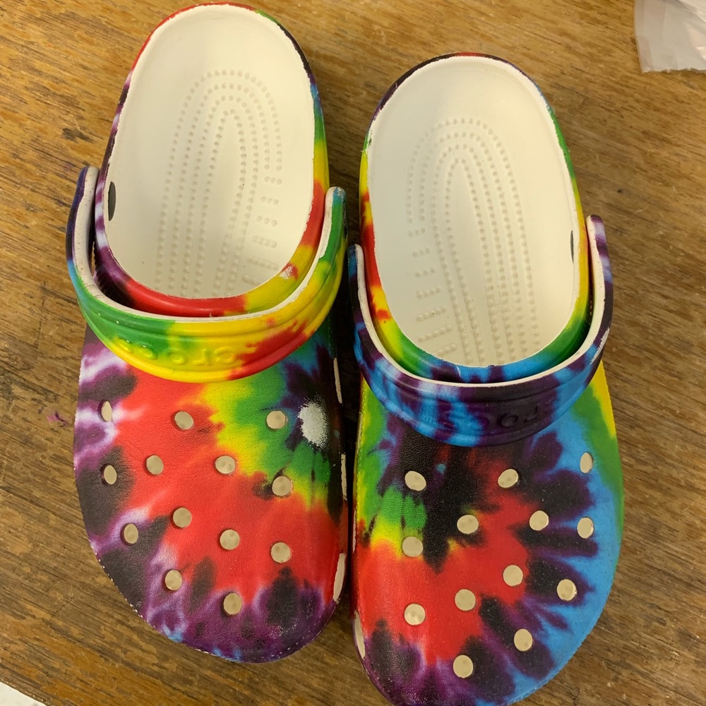 Tye dye crocs.